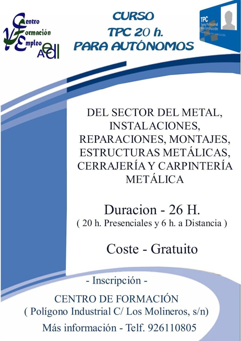 cartel tpc 20 horas autonomos METAL