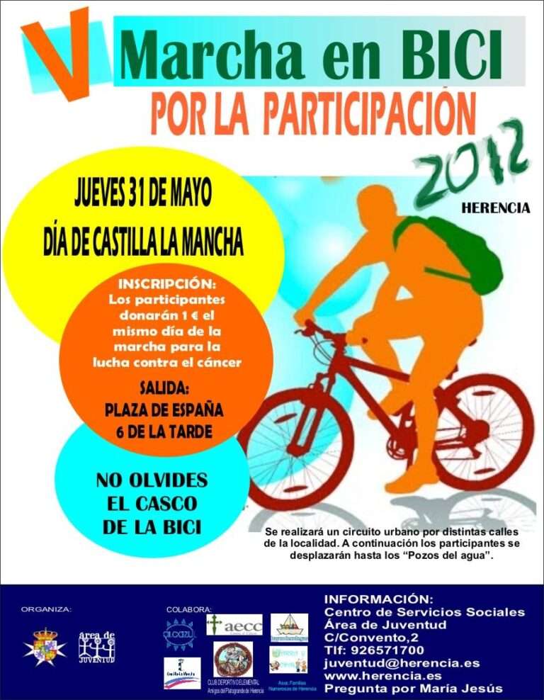 Cartel V Marcha en bicicleta por la participación y contra el Cancer en Herencia