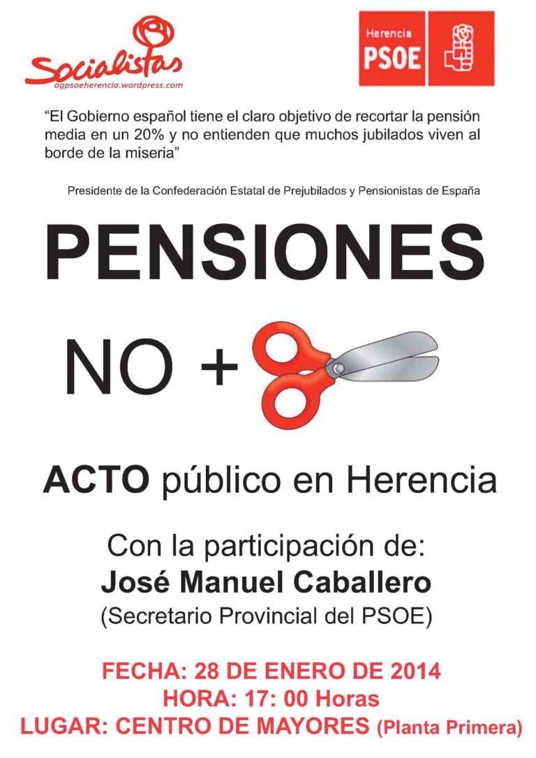 Cartel Acto público sobre pensiones organizado por la asrupación socialista de Herencia