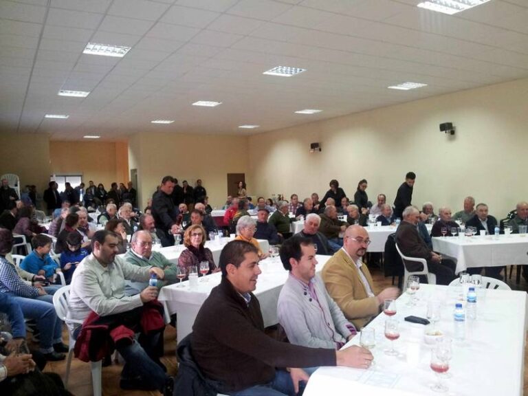 Público asistente a la presentación de los nuevos vinos e imagen de la Cooperativa San José de Herencia