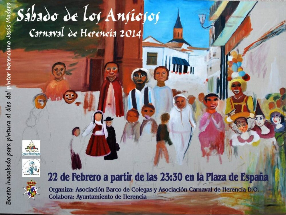 Cartel de sábado de los Ansiosos, obra inacabada de Jesús Madero, artista fallecido y muy querido en Herencia.