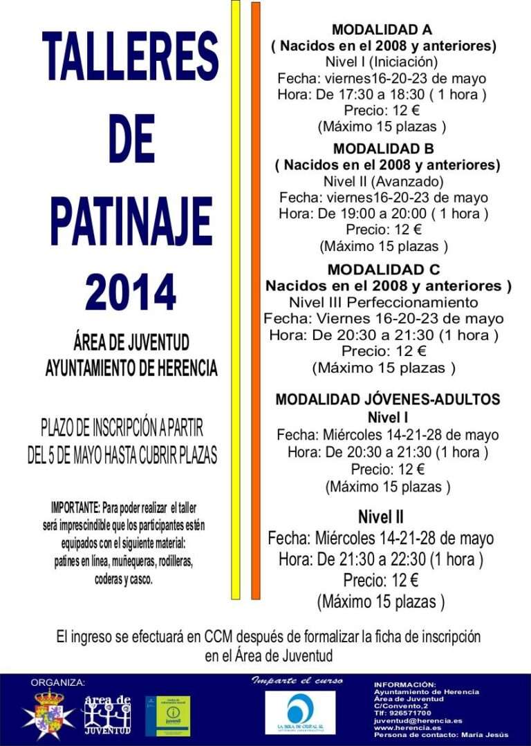 Cursos patinaje del área de juventud de Herencia