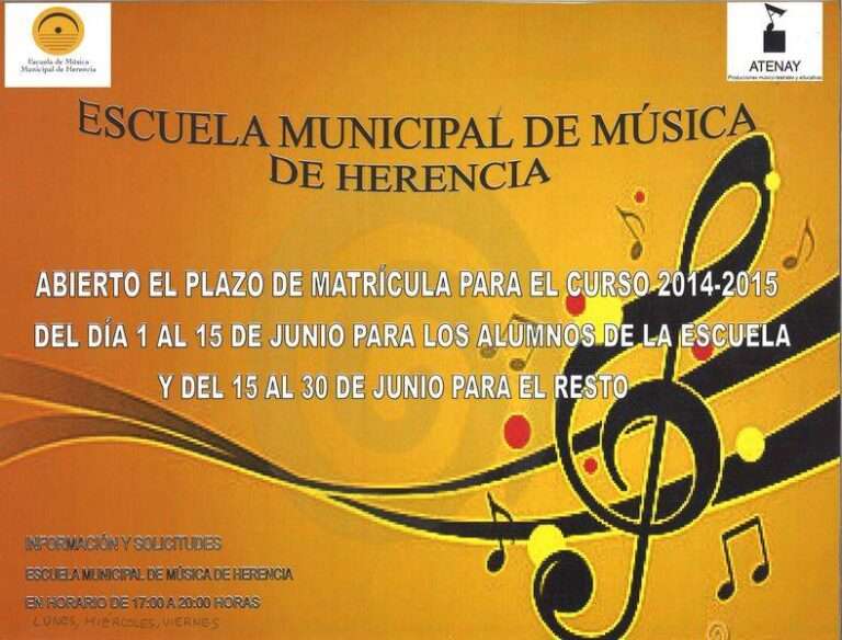 cartel anunciador de la apertura de la matrícula en la escuela de música de Herencia