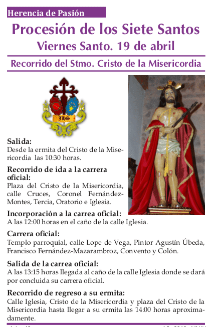 Recorrido y horarios de la procesión de los 7 Santos Itinerario del Cristo Procesión de los 7 Santos1 - Recorrido y horarios de la procesión de los 7 Santos