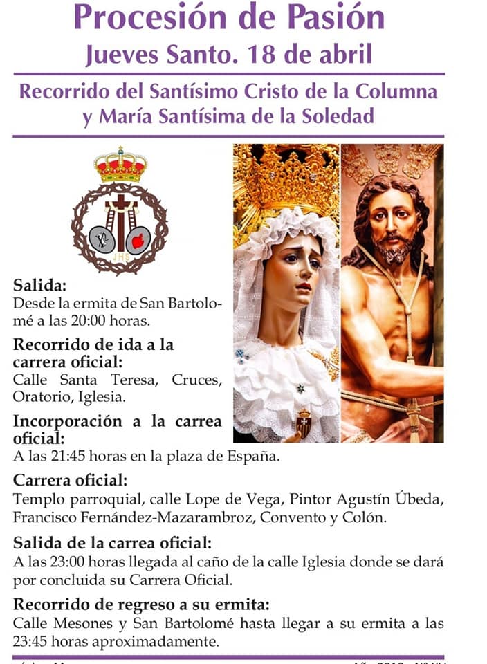 Recorridos y horarios de la procesión de la Pasión Procesión de la Pasión Jueves Santo Recorrido hermandad de El Santo - Recorridos y horarios de la procesión de la Pasión