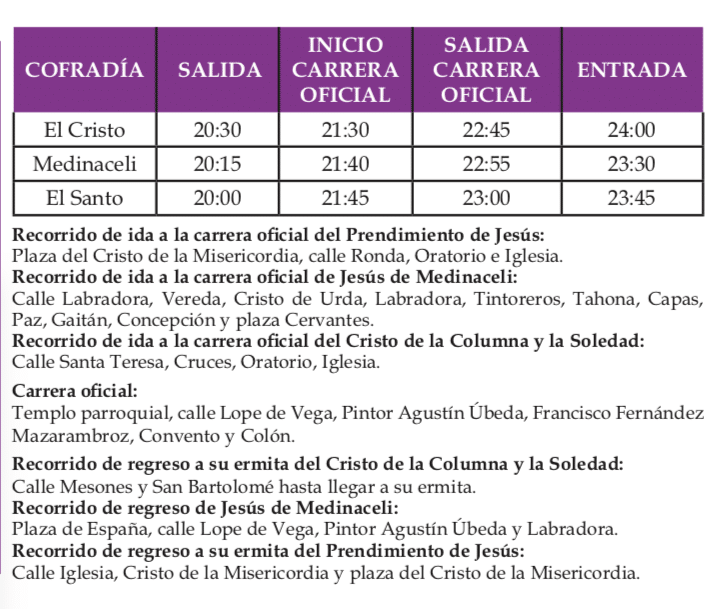 Recorridos y horarios de la procesión de la Pasión Procesión de la Pasión de Herencia - Recorridos y horarios de la procesión de la Pasión