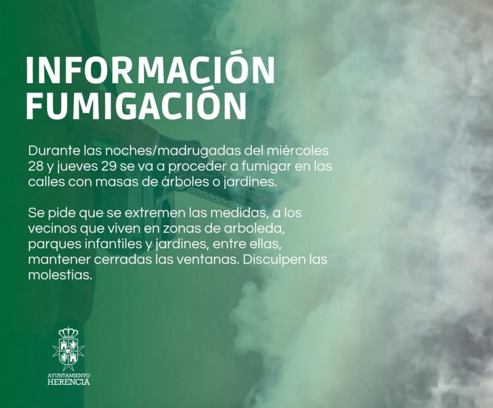 Fumigación nocturna en zonas ajardinadas y de arboleda los días 28 y 29 de mayo 1
