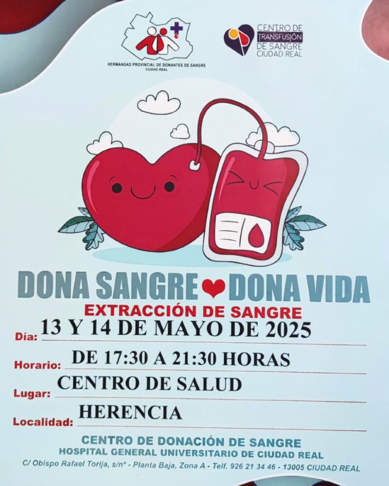 Llamamiento solidario: Donación de sangre en Herencia los días 13 y 14 de mayo 1