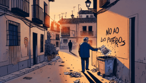 Alcalde de Marchamalo tira a la basura el cartel inaugural de la sede PSOE a cargo de Santos Cerdán: "No a los puteros"