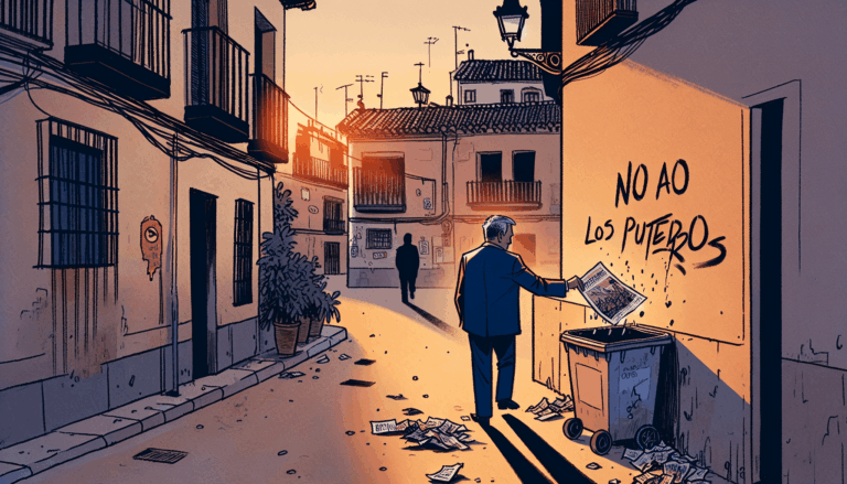 Alcalde de Marchamalo tira a la basura el cartel inaugural de la sede PSOE a cargo de Santos Cerdán: "No a los puteros"