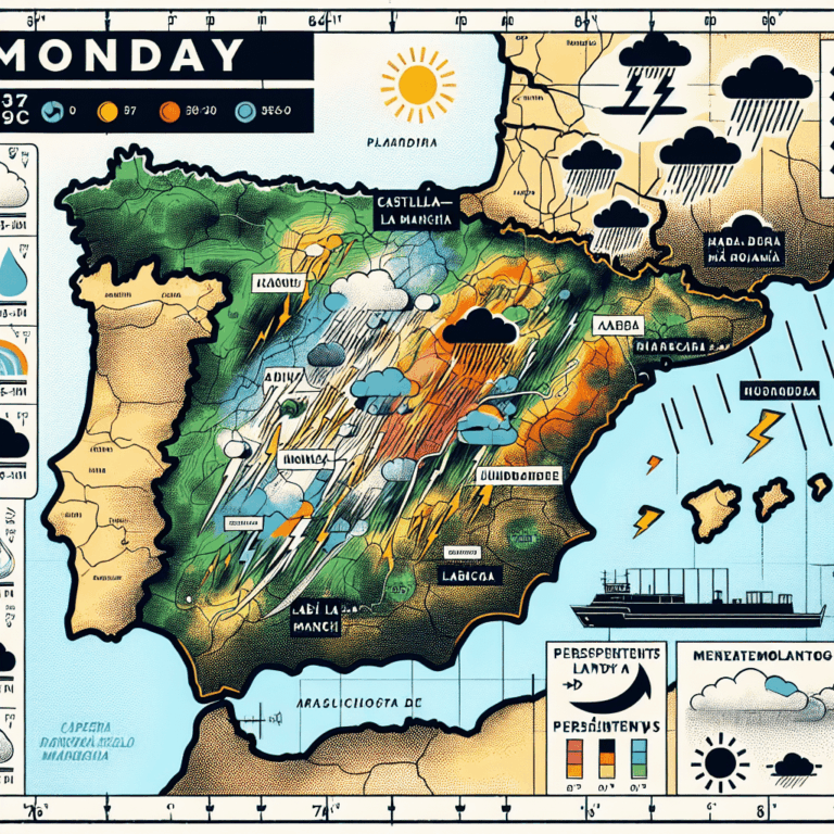 Previsión meteorológica para este lunes en Castilla-La Mancha: tormentas fuertes y persistentes en Albete