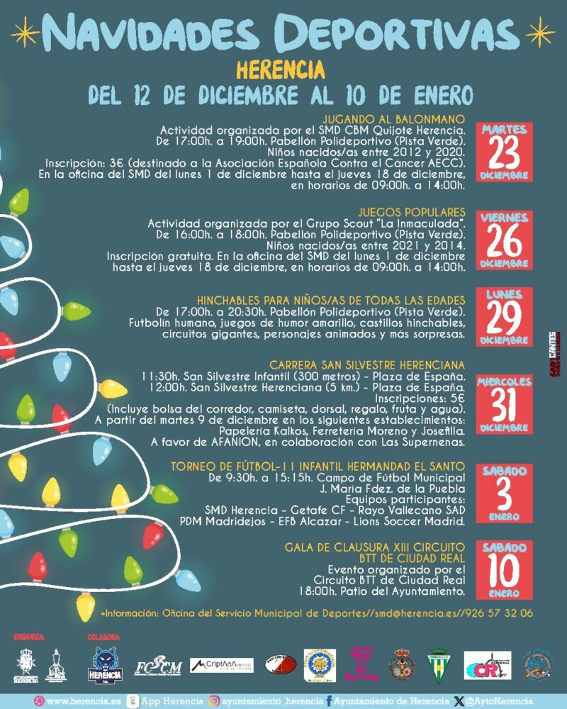 Navidades Deportivas 2025 en Herencia: baloncesto, orientación, fútbol, gala ciclista y la San Silvestre para despedir el año 2