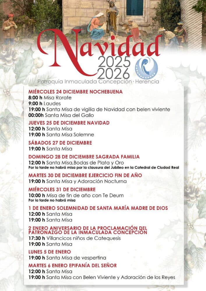 Navidad 2025–2026 en Herencia: horarios de la Parroquia Inmaculada Concepción 1