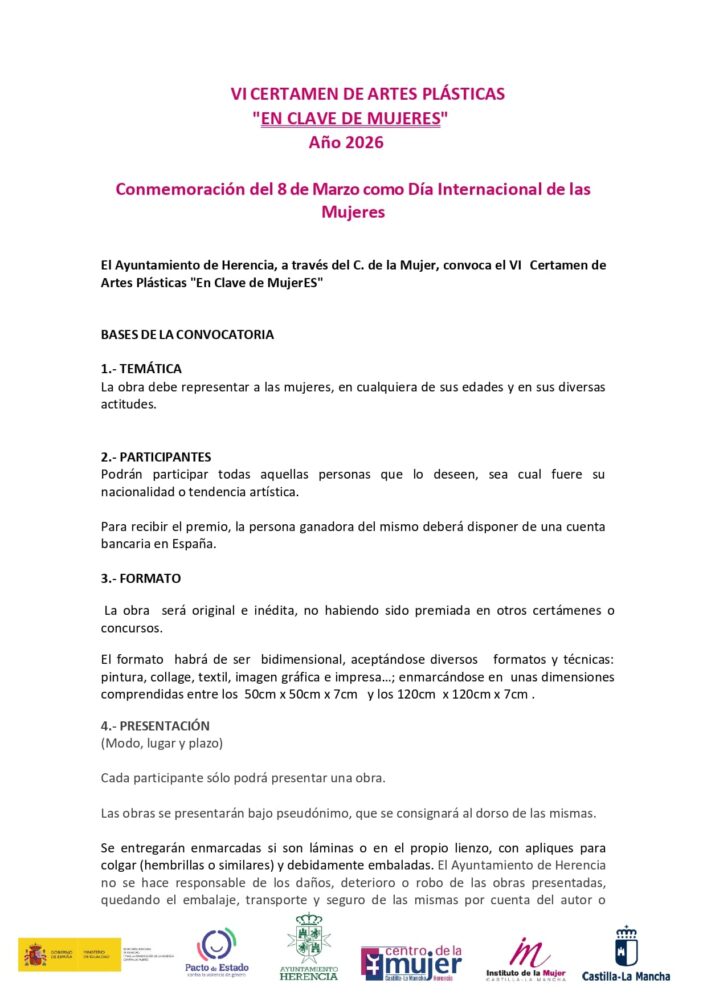 El Centro de la Mujer convoca el VI Certamen de Artes Plásticas “En Clave de MujerES” 2026 1