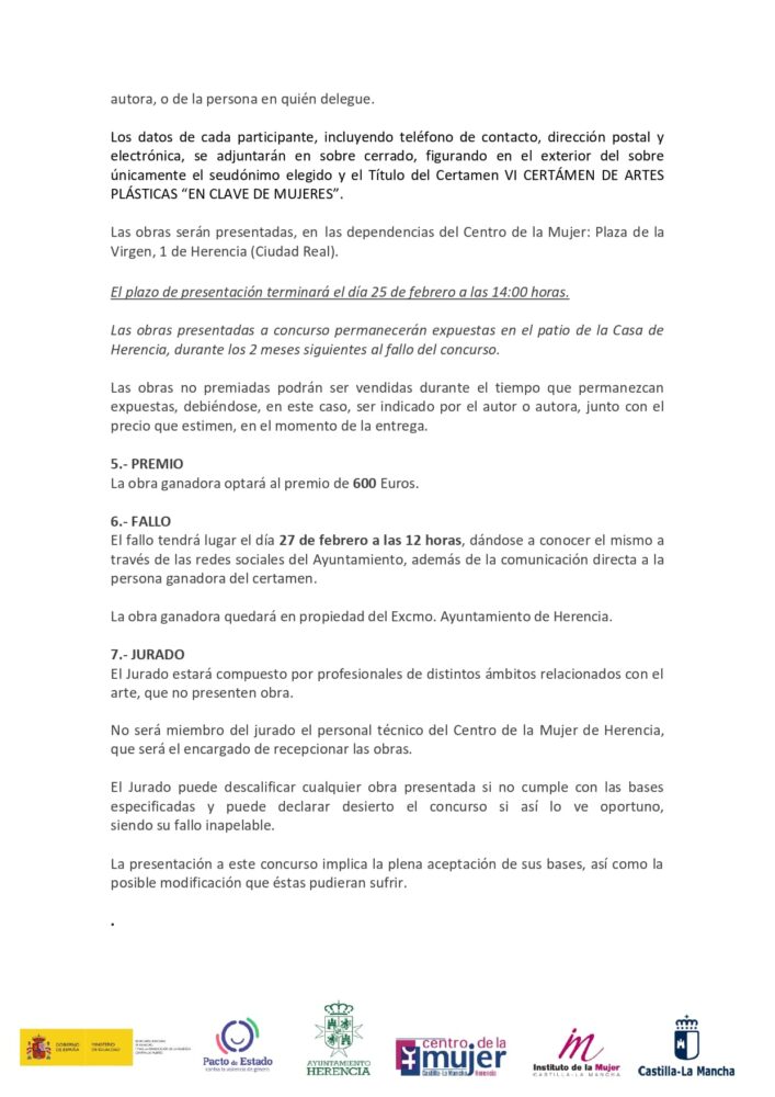 El Centro de la Mujer convoca el VI Certamen de Artes Plásticas “En Clave de MujerES” 2026 2