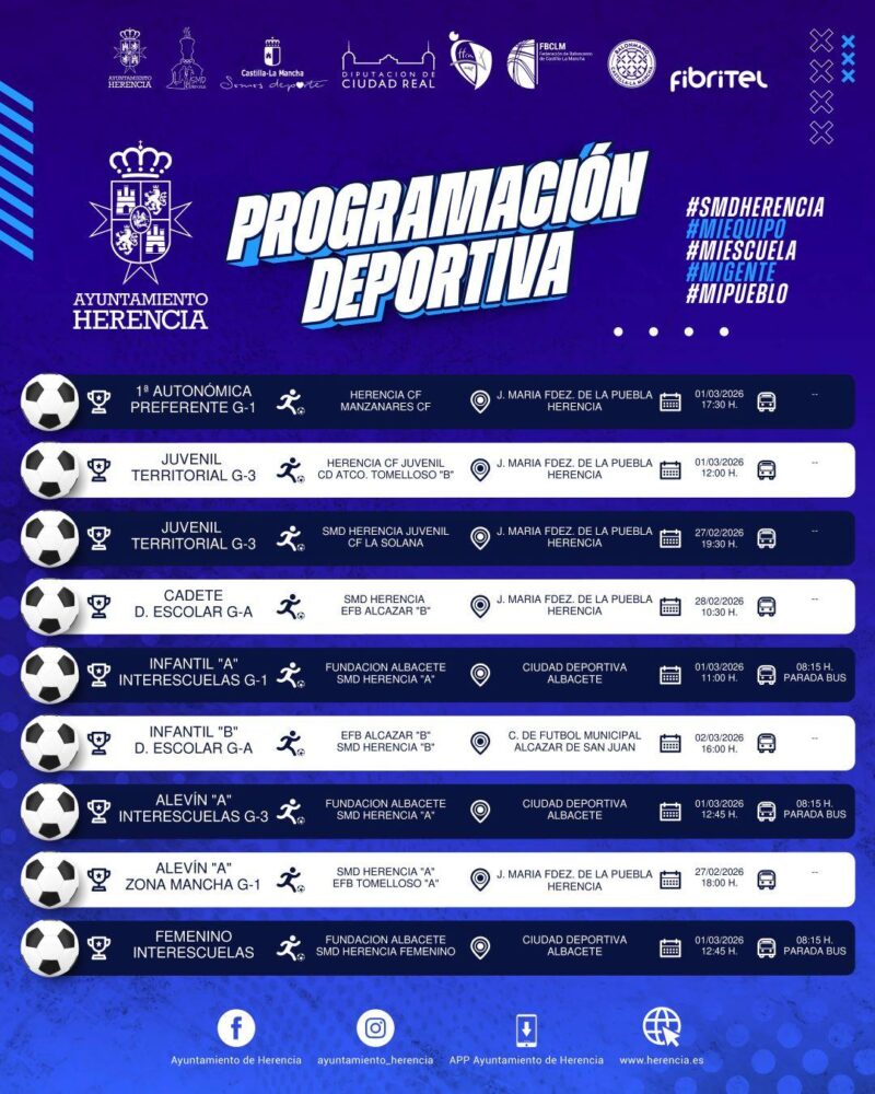 Programación deportiva del fin de semana en Herencia: fútbol, balonmano, baloncesto y fútbol sala 1