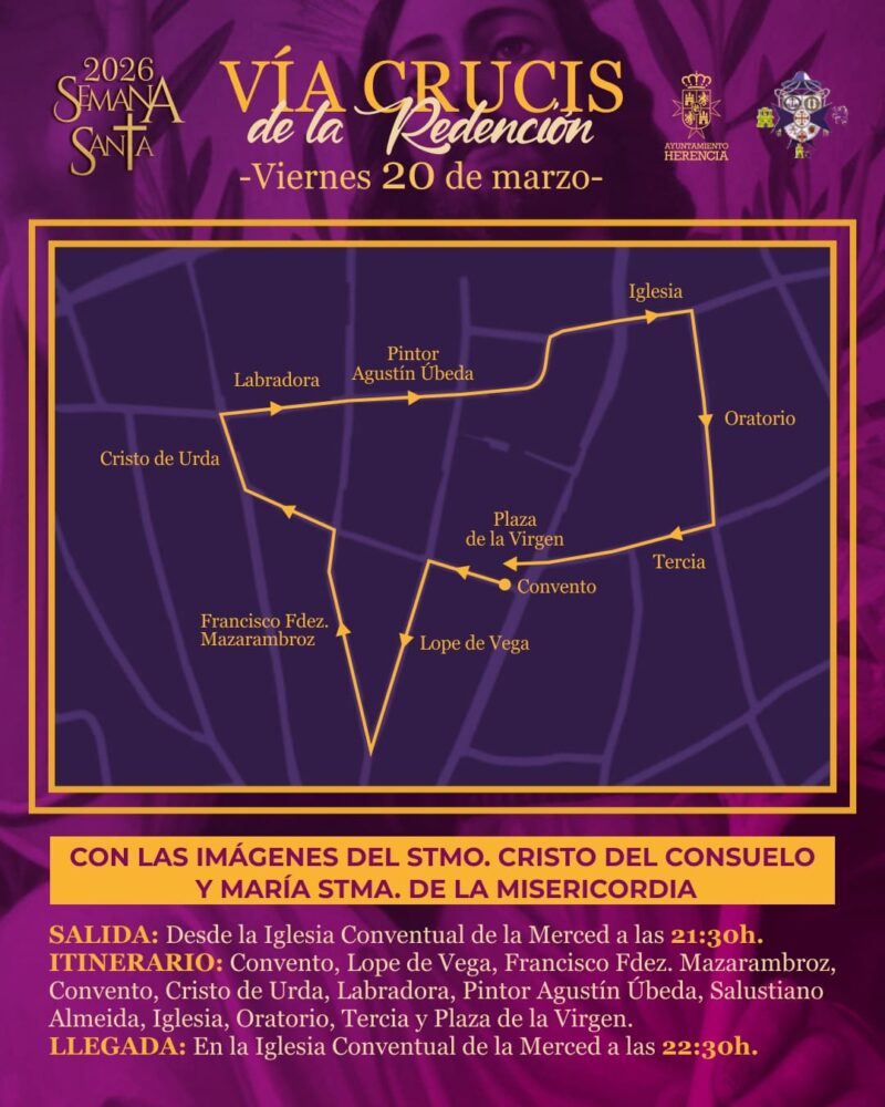 Herencia publica infografías con los recorridos de Semana Santa 2026 para seguir procesiones y vía crucis “calle a calle” 4