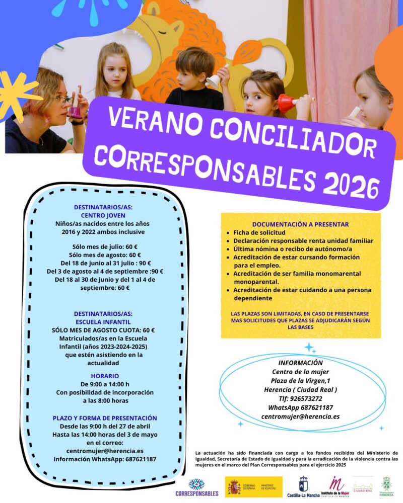 El Plan Corresponsables vuelve a Herencia con la V edición del “Verano Conciliador” del 18 de junio al 4 de septiembre 1