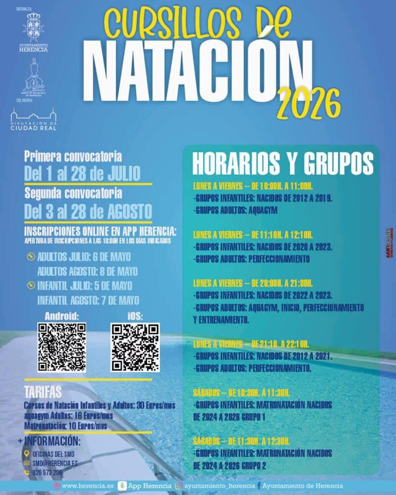 Herencia abre las inscripciones para los cursillos de natación 2026 1