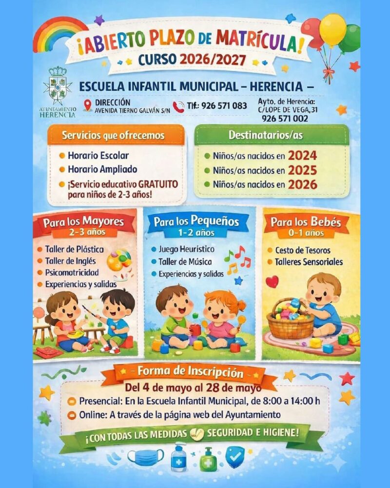 Herencia abre el plazo de matrícula de la Escuela Infantil Municipal 1