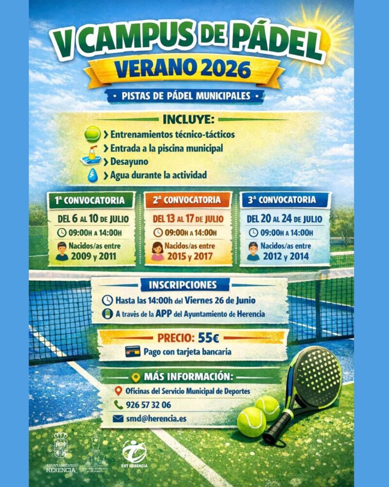 Herencia abre las inscripciones para el V Campus de Pádel de verano 1