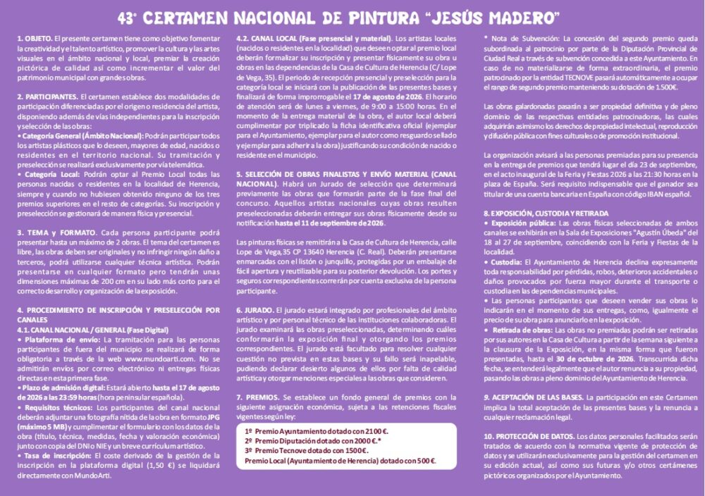 Herencia convoca la 43ª edición del Certamen Nacional de Pintura ‘Jesús Madero’ 1