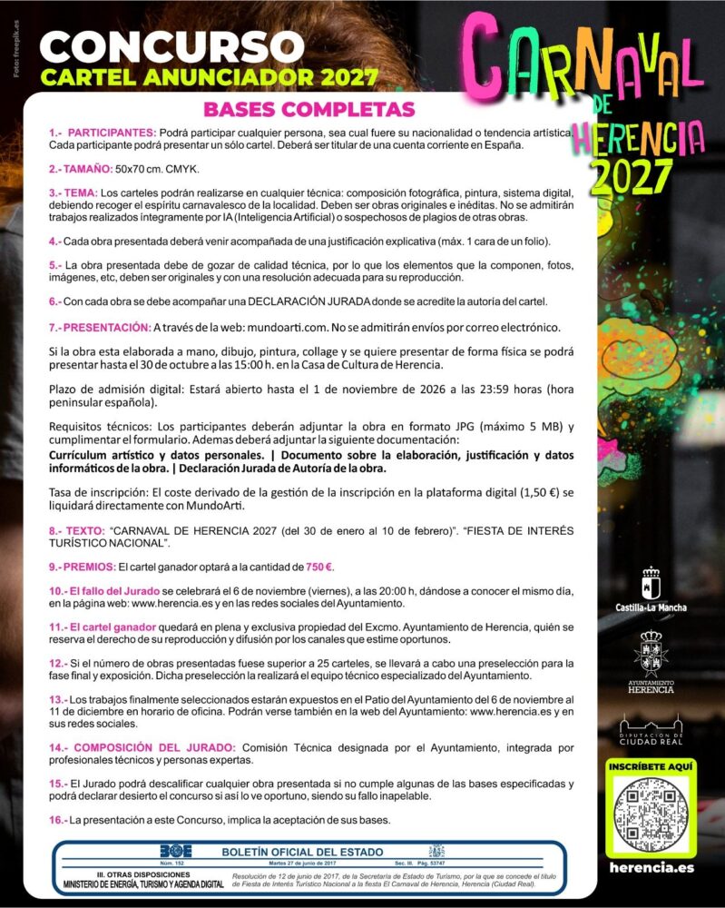 Herencia abre el concurso para elegir el cartel de su Carnaval 2027 1