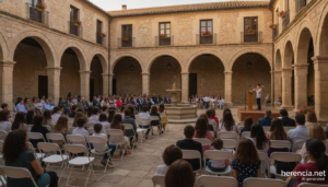 Acto de inauguración del curso escolar en el patio de un ayuntamiento manchego