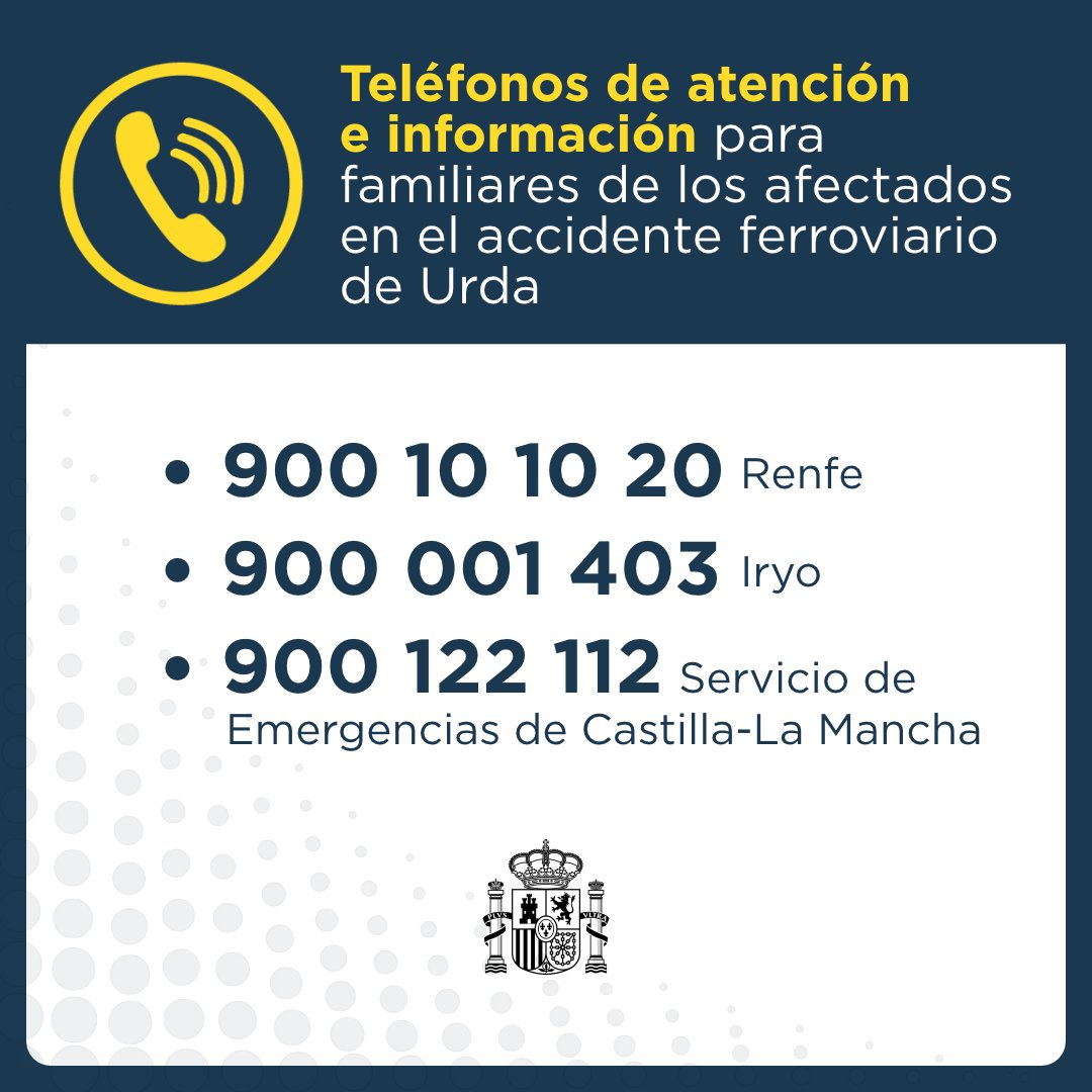 Gráfico con los teléfonos para familiares del accidente de Urda